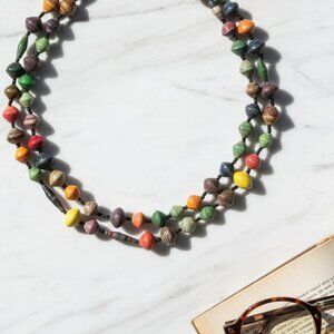 Colorful Ugandan Beaded 40" Necklace with Vibrant Eclectic Look